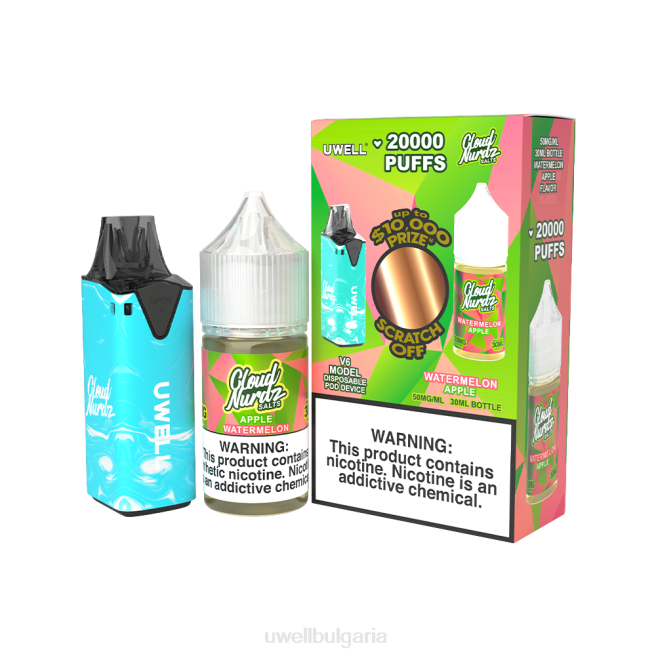 UWELL Цена - UWELL V6 устройство за еднократна употреба + Daddy's Vapor 30ml сок - пакет за сътрудничество clr: синьо/flv: диня ябълка 50 mg XJ6P205