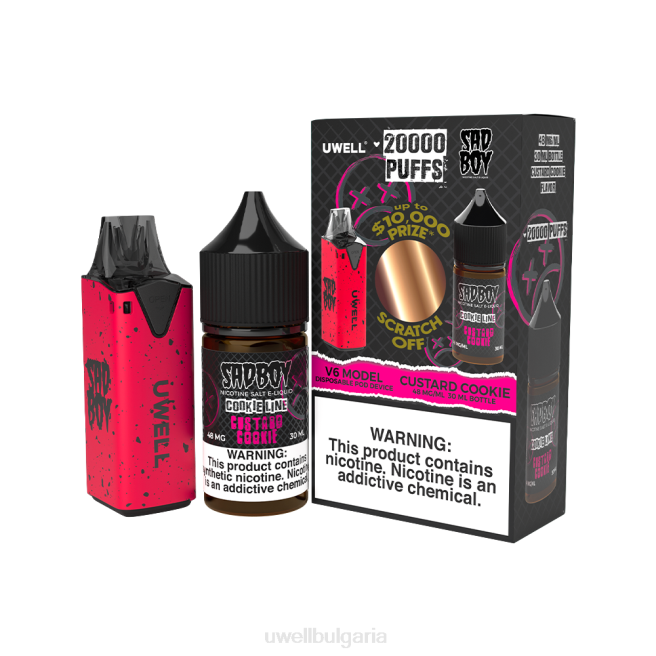 UWELL Vape Price - UWELL V6 устройство за еднократна употреба + Daddy's Vapor 30ml сок - пакет за сътрудничество clr: червено/flv: бисквитка с яйчен крем 48 mg XJ6P213